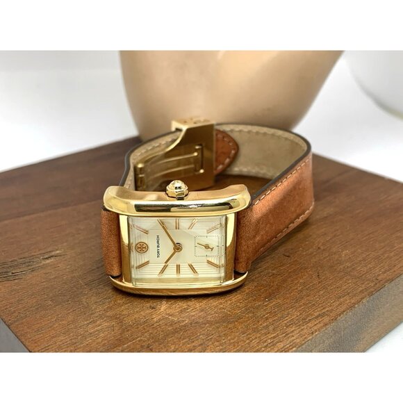 Tory Burch Women\'s Watch TBW1068 Tank Cream Dial Gold Quartz Brown Leather Band main image 4